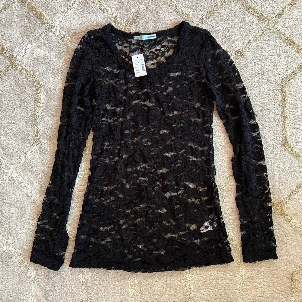 NWT Maurice's Black Lace Long sleeve Top